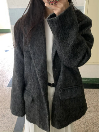 Soft Herringbone Tailored Loose Fit Jacket