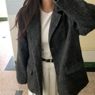 Soft Herringbone Tailored Loose Fit Jacket