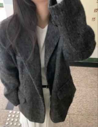 Soft Herringbone Tailored Loose Fit Jacket
