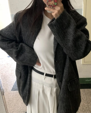 Soft Herringbone Tailored Loose Fit Jacket