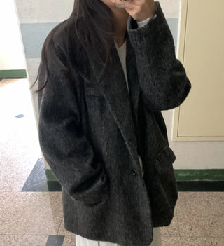 Soft Herringbone Tailored Loose Fit Jacket
