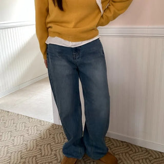 Medium Wash Balloon Fit High-Waisted Denim Pants