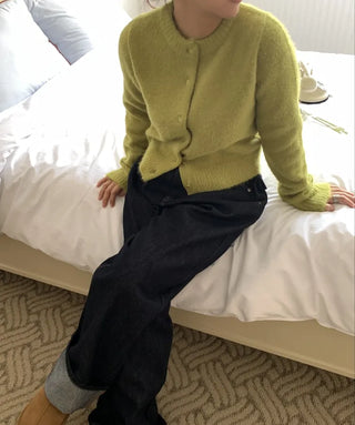 Low-rise oversized double-pleat denim wide pants