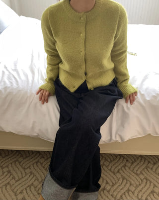 Low-rise oversized double-pleat denim wide pants