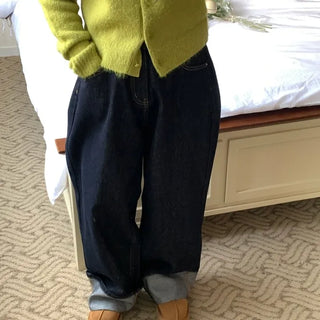 Low-rise oversized double-pleat denim wide pants