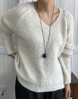 Fluffy Fleece V-Neck Oversized Knit