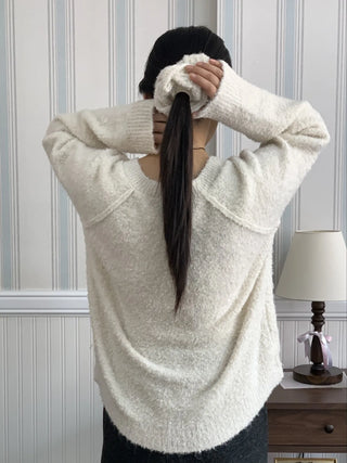 Fluffy Fleece V-Neck Oversized Knit