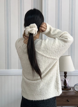Fluffy Fleece V-Neck Oversized Knit