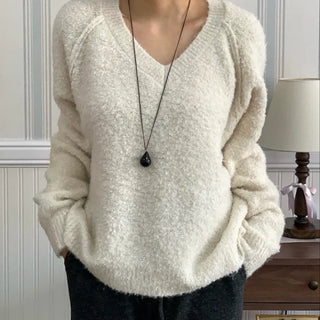 Fluffy Fleece V-Neck Oversized Knit