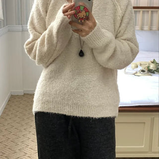 Fluffy Fleece V-Neck Oversized Knit