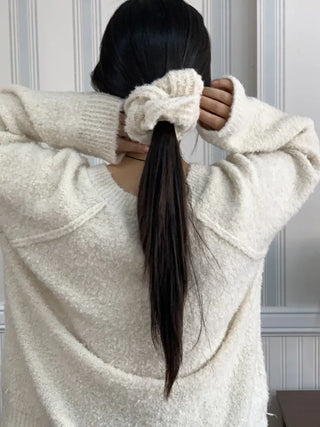Fluffy Fleece V-Neck Oversized Knit