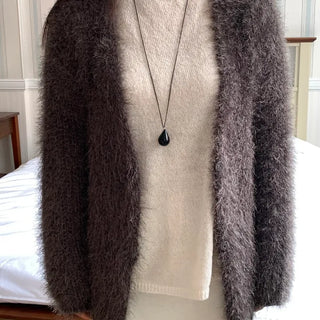 Feather Fur Crop Collarless Bolero Cardigan
