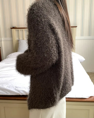 Feather Fur Crop Collarless Bolero Cardigan