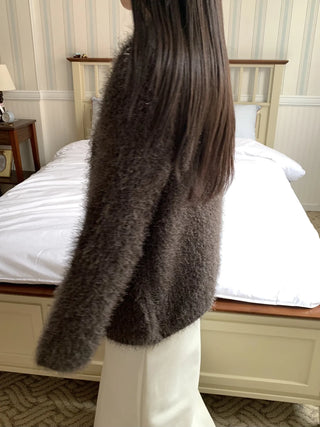 Feather Fur Crop Collarless Bolero Cardigan
