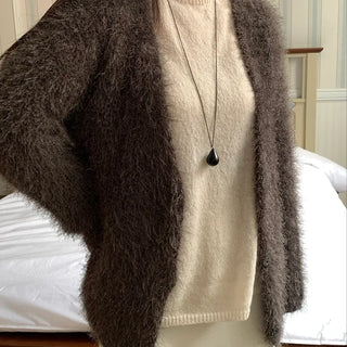 Feather Fur Crop Collarless Bolero Cardigan