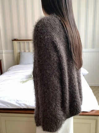 Feather Fur Crop Collarless Bolero Cardigan