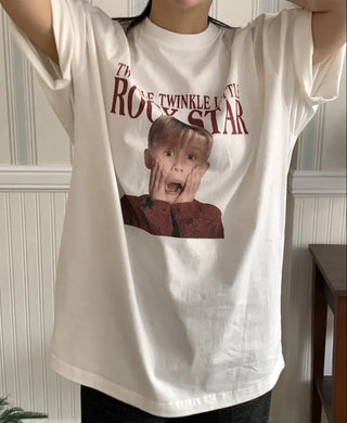 Retro vintage print loose fit short-sleeve T-shirt