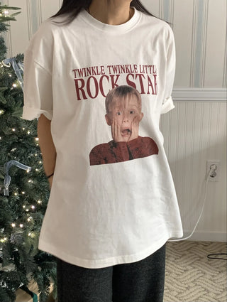 Retro vintage print loose fit short-sleeve T-shirt