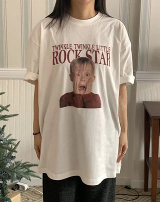 Retro vintage print loose fit short-sleeve T-shirt