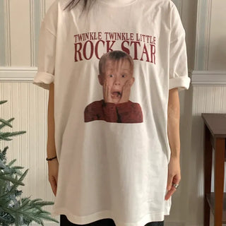Retro vintage print loose fit short-sleeve T-shirt