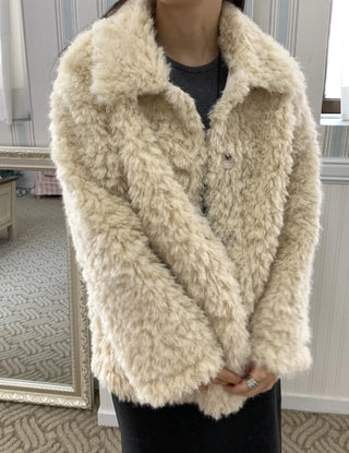 Heathered Cushion Oversized Fur Jacket