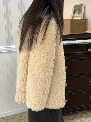 Heathered Cushion Oversized Fur Jacket