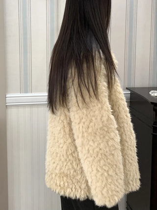 Heathered Cushion Oversized Fur Jacket