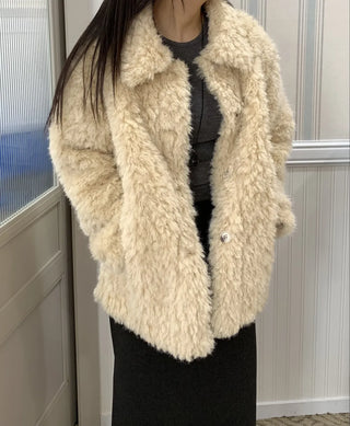 Heathered Cushion Oversized Fur Jacket
