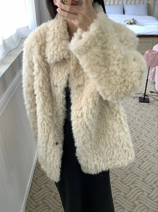Heathered Cushion Oversized Fur Jacket