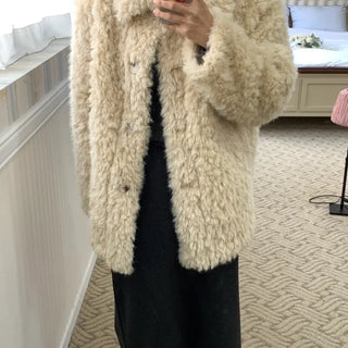 Heathered Cushion Oversized Fur Jacket