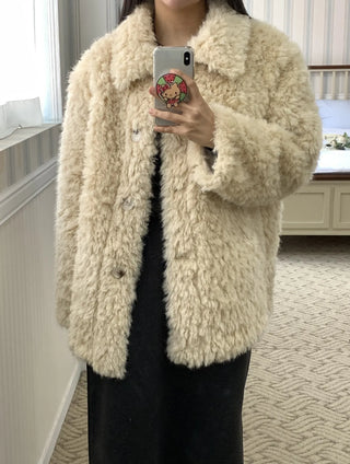 Heathered Cushion Oversized Fur Jacket