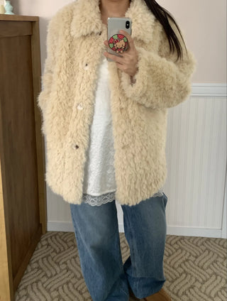 Heathered Cushion Oversized Fur Jacket