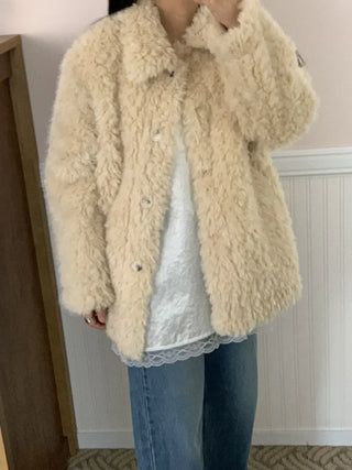 Heathered Cushion Oversized Fur Jacket