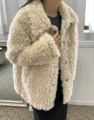 Heathered Cushion Oversized Fur Jacket