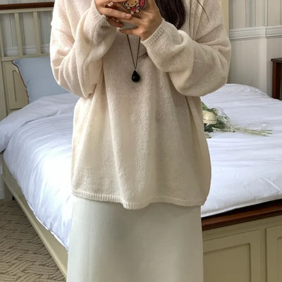 Soft V-neck Balloon Oversized Long Knit