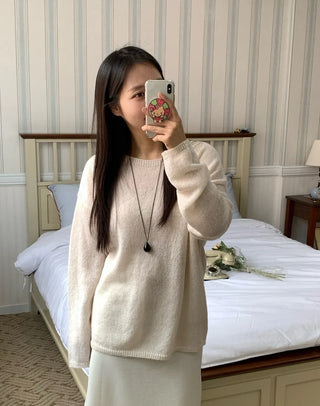 Soft V-neck Balloon Oversized Long Knit