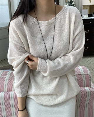 Soft V-neck Balloon Oversized Long Knit