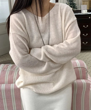 Soft V-neck Balloon Oversized Long Knit
