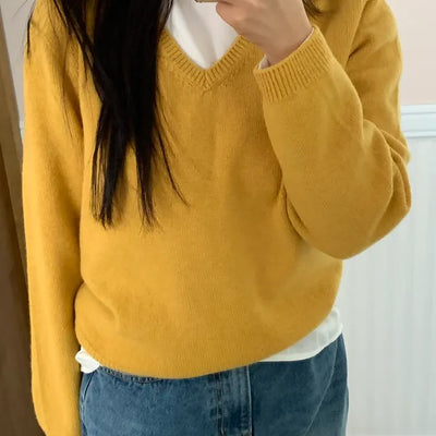 Soft Daily V-Neck Crop Loose Fit Knit