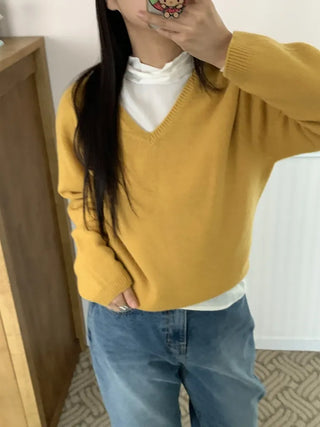 Soft Daily V-Neck Crop Loose Fit Knit