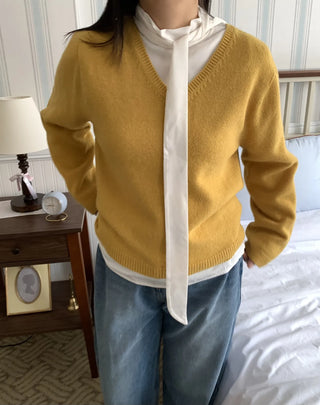Soft Daily V-Neck Crop Loose Fit Knit