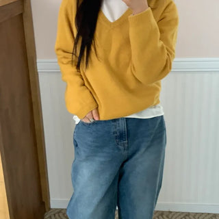 Soft Daily V-Neck Crop Loose Fit Knit