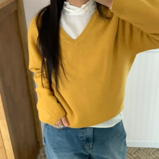 Soft Daily V-Neck Crop Loose Fit Knit
