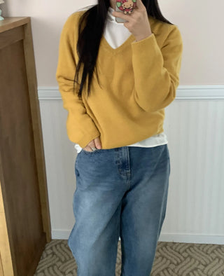 Soft Daily V-Neck Crop Loose Fit Knit