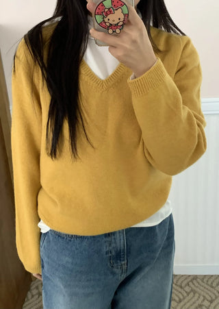 Soft Daily V-Neck Crop Loose Fit Knit
