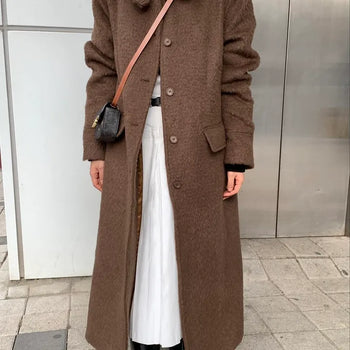 Vintage Wool Single Flap Pocket Long Coat