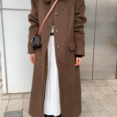 Vintage Wool Single Flap Pocket Long Coat