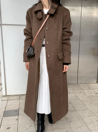 Vintage Wool Single Flap Pocket Long Coat
