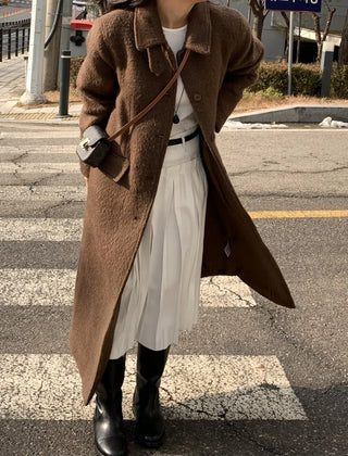 Vintage Wool Single Flap Pocket Long Coat
