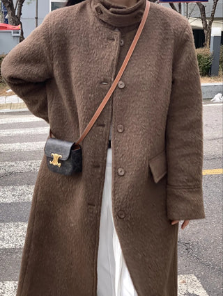 Vintage Wool Single Flap Pocket Long Coat
